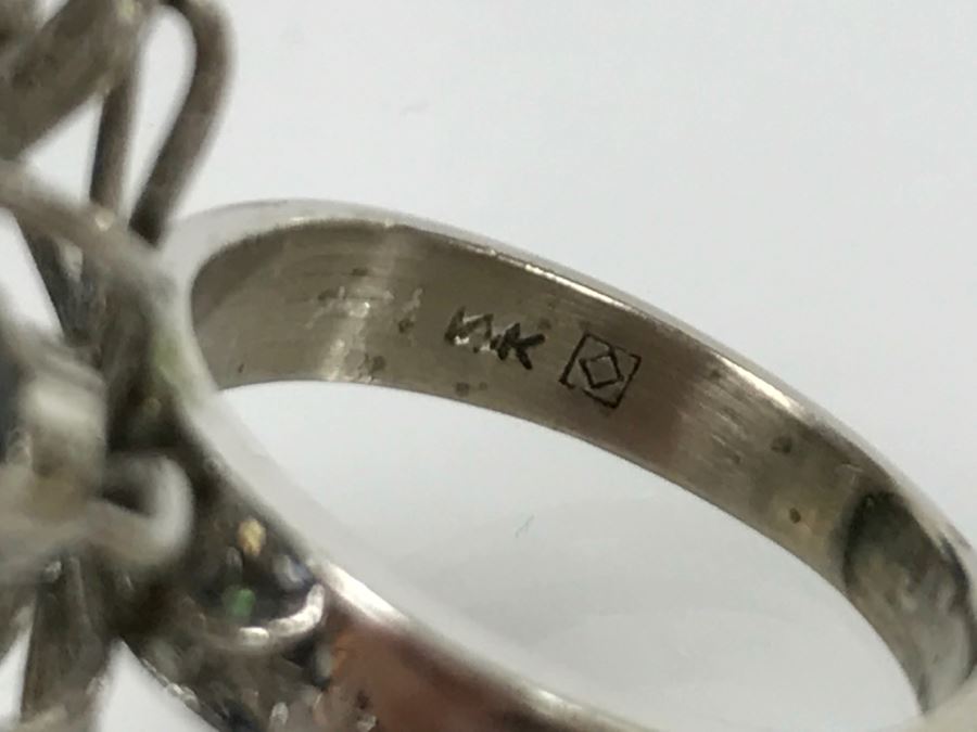 Vintage 14K White Gold Sapphire And Diamond Cocktail Cluster Ring Apx 12.0 Carats Total Of Sapphires And Apx .10CTTW Diamonds 10g FMV $1,000 [Photo 16]