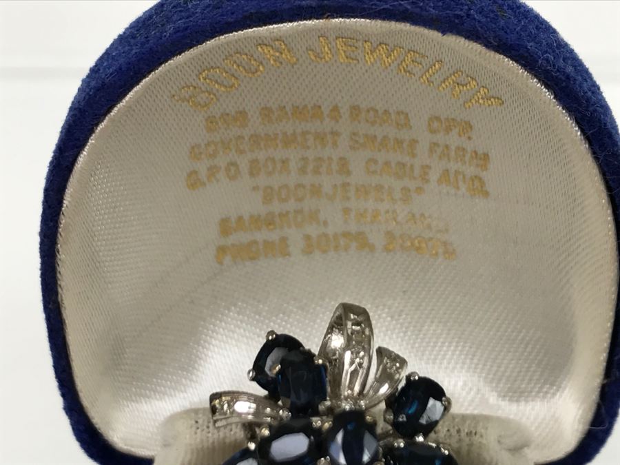 Vintage 14K White Gold Sapphire And Diamond Cocktail Cluster Ring Apx 12.0 Carats Total Of Sapphires And Apx .10CTTW Diamonds 10g FMV $1,000 [Photo 7]