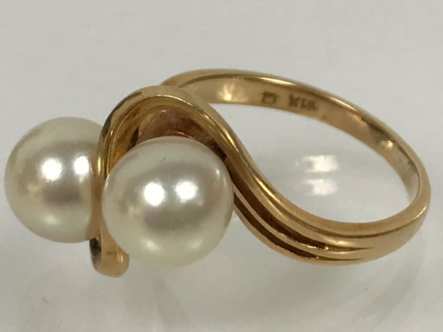 14K Yellow Gold Akoya Cultured Pearl Ring 4.7g Size 6.5 FMV $175-$200 [Photo 24]