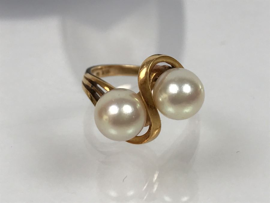 14K Yellow Gold Akoya Cultured Pearl Ring 4.7g Size 6.5 FMV $175-$200 [Photo 17]