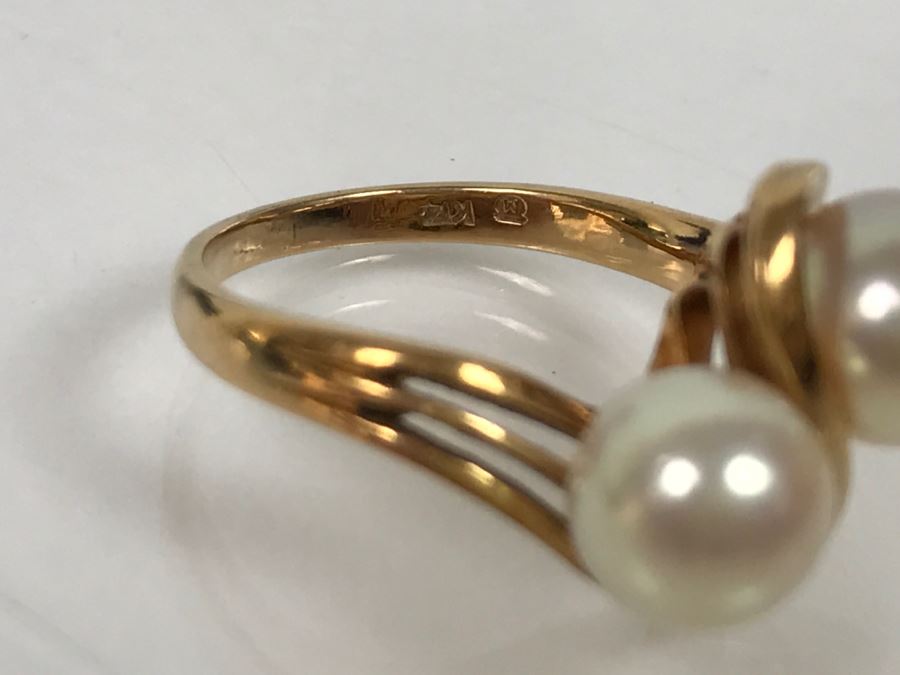 14K Yellow Gold Akoya Cultured Pearl Ring 4.7g Size 6.5 FMV $175-$200 [Photo 19]