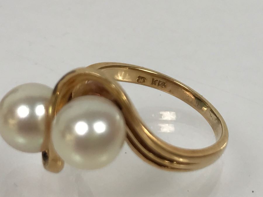 14K Yellow Gold Akoya Cultured Pearl Ring 4.7g Size 6.5 FMV $175-$200 [Photo 21]