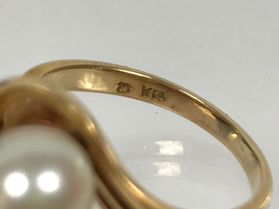 14K Yellow Gold Akoya Cultured Pearl Ring 4.7g Size 6.5 FMV $175-$200 [Photo 22]