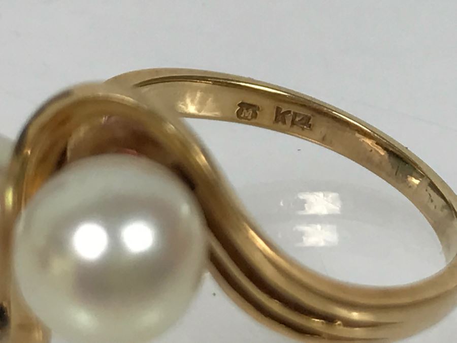 14K Yellow Gold Akoya Cultured Pearl Ring 4.7g Size 6.5 FMV $175-$200 [Photo 25]