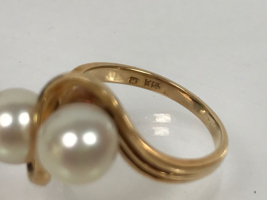 14K Yellow Gold Akoya Cultured Pearl Ring 4.7g Size 6.5 FMV $175-$200 [Photo 20]