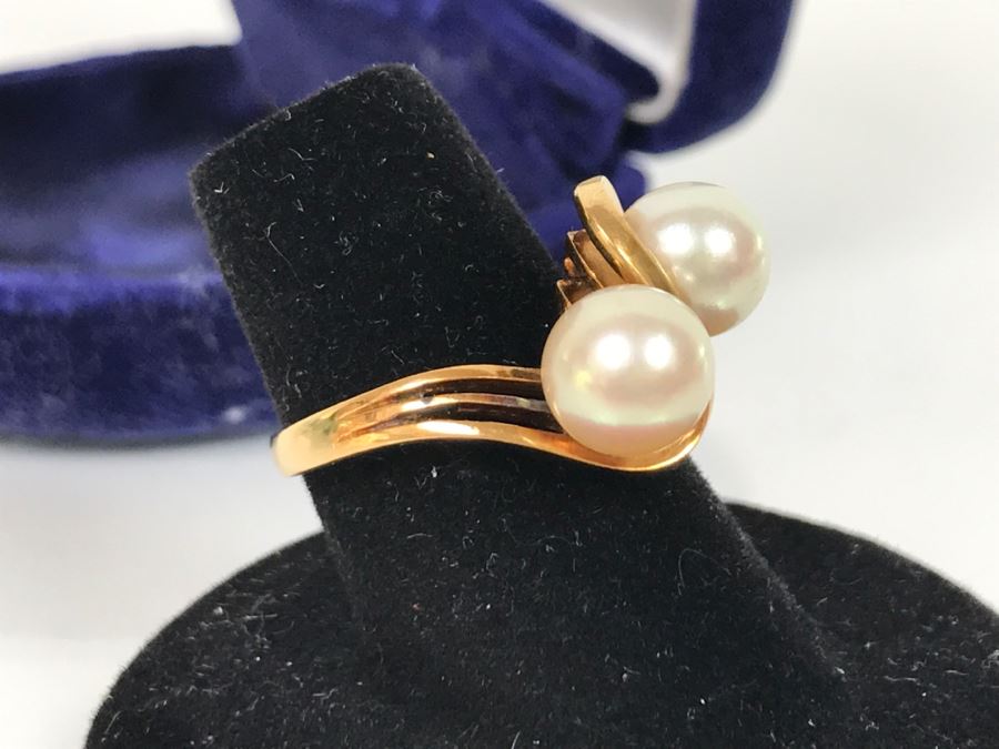 14K Yellow Gold Akoya Cultured Pearl Ring 4.7g Size 6.5 FMV $175-$200 [Photo 12]