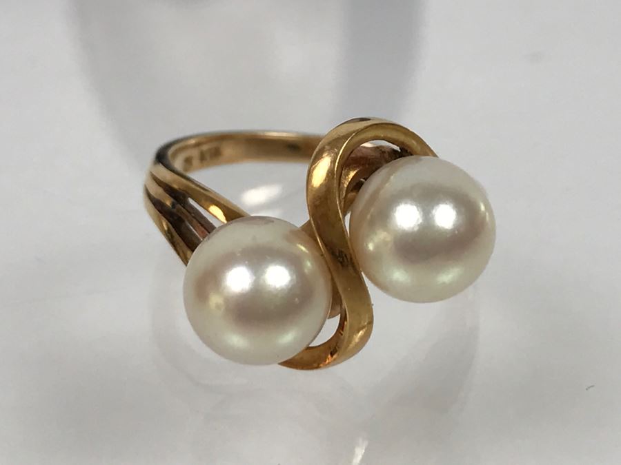 14K Yellow Gold Akoya Cultured Pearl Ring 4.7g Size 6.5 FMV $175-$200 [Photo 18]
