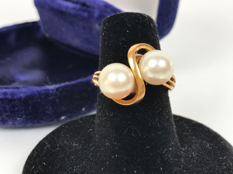 14K Yellow Gold Akoya Cultured Pearl Ring 4.7g Size 6.5 FMV $175-$200 [Photo 11]