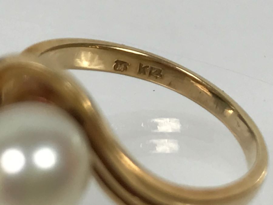 14K Yellow Gold Akoya Cultured Pearl Ring 4.7g Size 6.5 FMV $175-$200 [Photo 23]