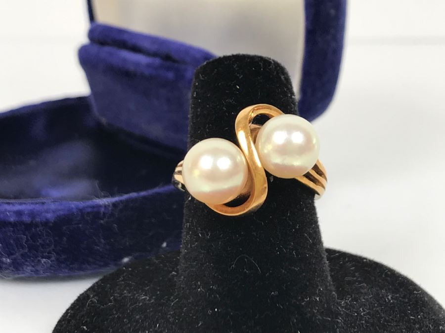 14K Yellow Gold Akoya Cultured Pearl Ring 4.7g Size 6.5 FMV $175-$200 [Photo 10]