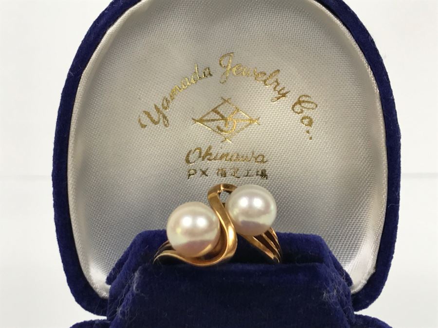14K Yellow Gold Akoya Cultured Pearl Ring 4.7g Size 6.5 FMV $175-$200 [Photo 1]