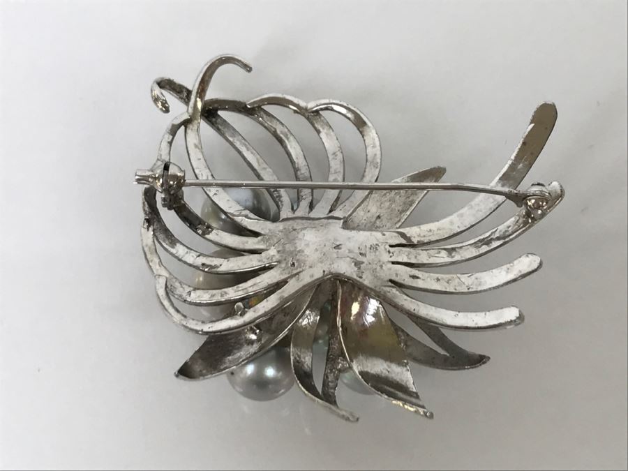 Vintage Sterling Silver Gray Cultured Pearl Floral Brooch Pin 18.6g FMV $200-$250 [Photo 9]