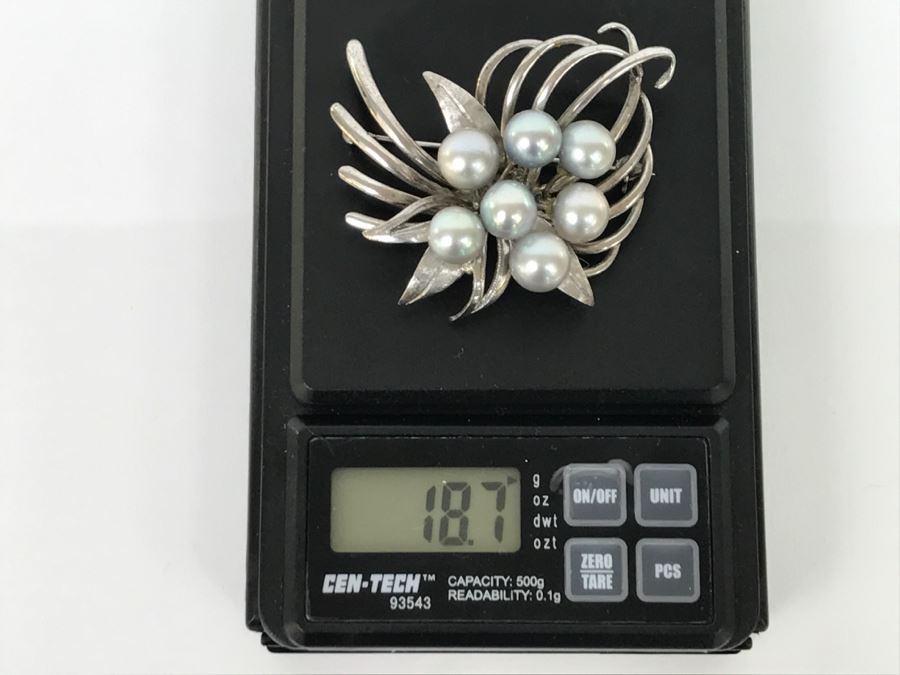 Vintage Sterling Silver Gray Cultured Pearl Floral Brooch Pin 18.6g FMV $200-$250 [Photo 11]