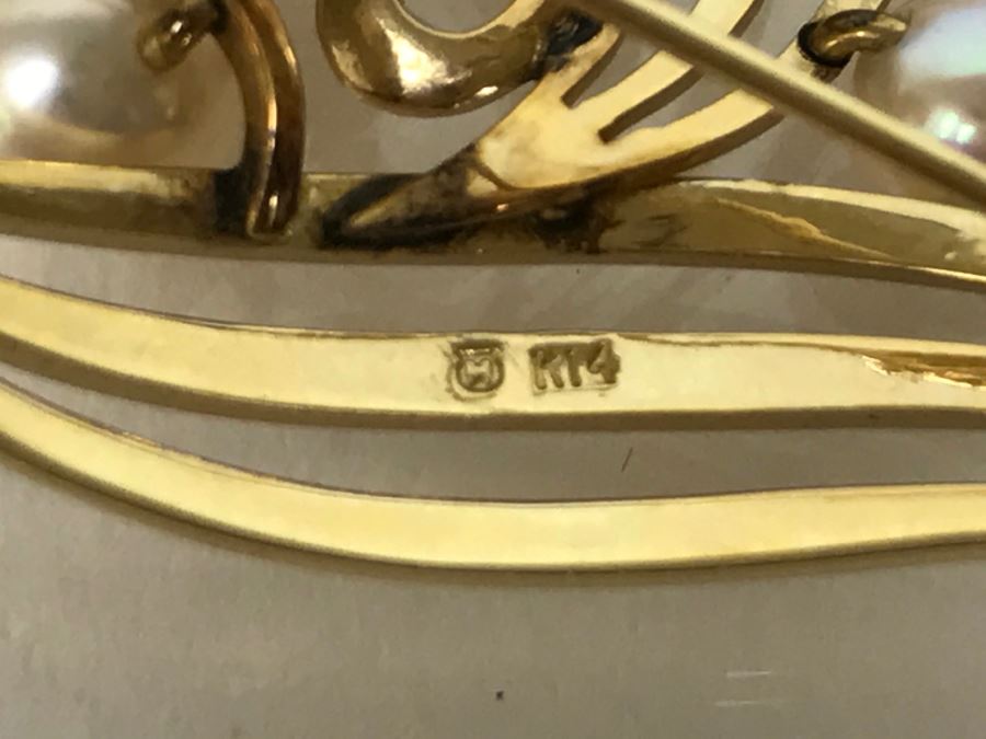 14K Yellow Gold Cultured Pearl Vintage Brooch Pin 10.3g FMV $375-$450 [Photo 11]
