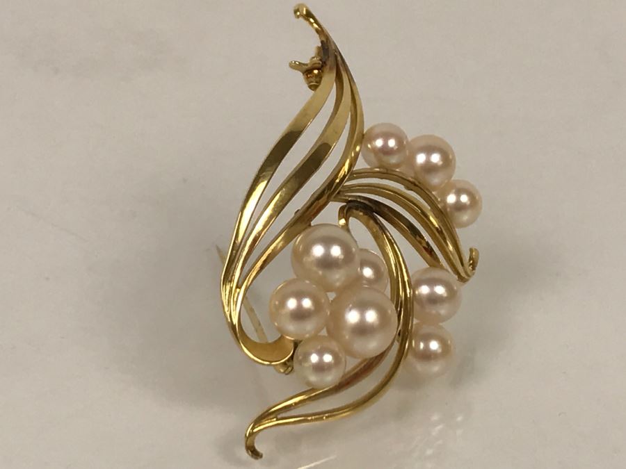 14K Yellow Gold Cultured Pearl Vintage Brooch Pin 10.3g FMV $375-$450 [Photo 8]