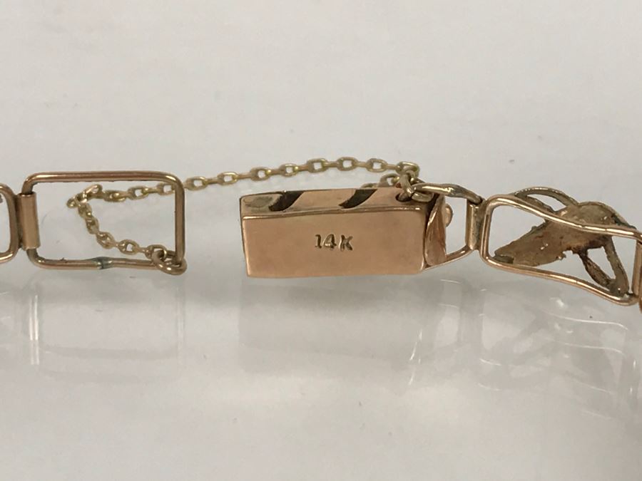 Vintage 14K Yellow Gold Spinache Green Jade Bracelet 8.4g FMV $350 [Photo 6]