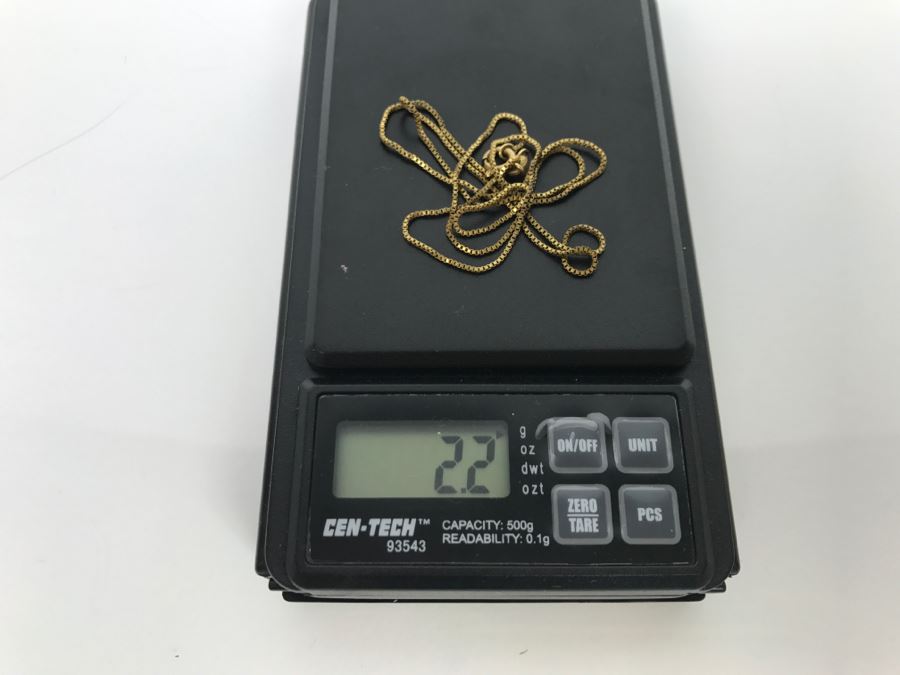 14K Yellow Gold Box Chain Necklace 2.2g [Photo 4]