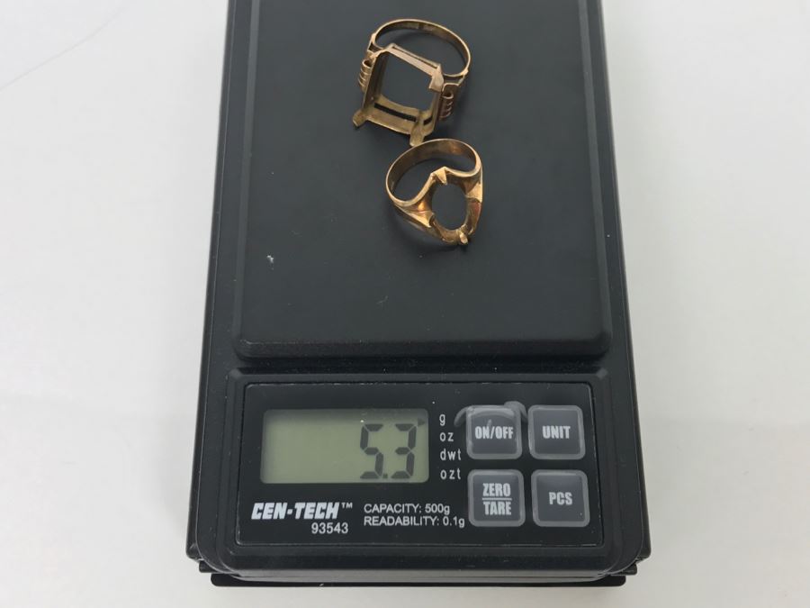 Pair Of 14K Yellow Gold Rings Missing Stones 5.3g [Photo 12]