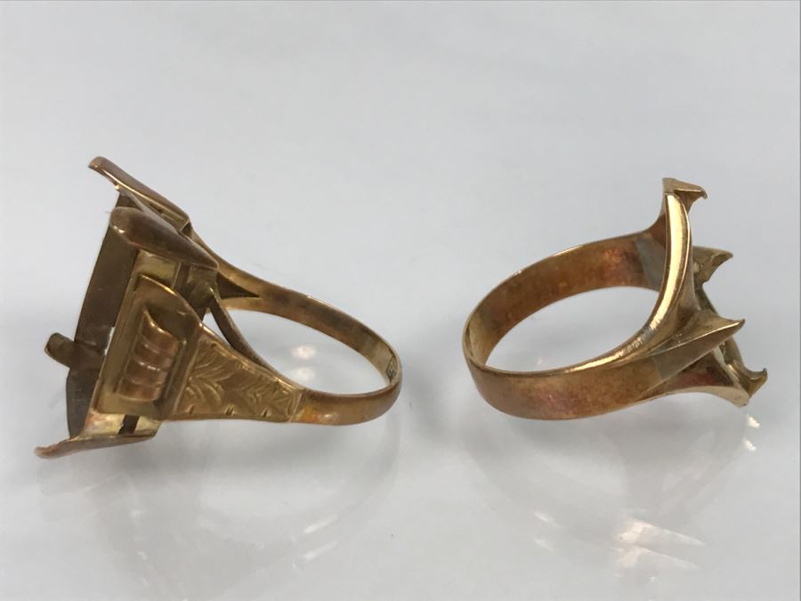 Pair Of 14K Yellow Gold Rings Missing Stones 5.3g [Photo 5]
