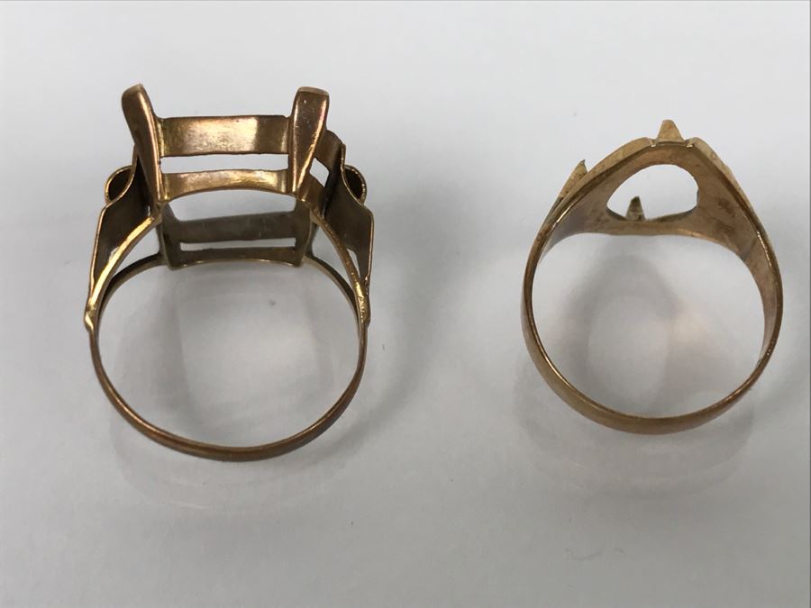Pair Of 14K Yellow Gold Rings Missing Stones 5.3g [Photo 7]