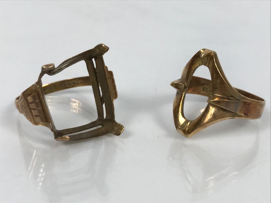 Pair Of 14K Yellow Gold Rings Missing Stones 5.3g [Photo 2]