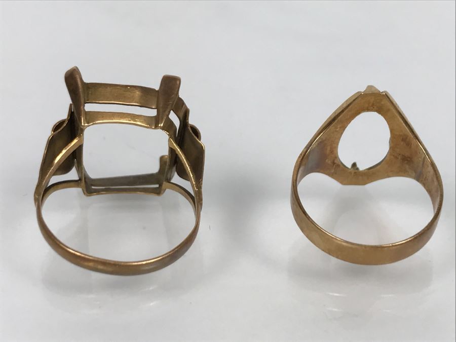 Pair Of 14K Yellow Gold Rings Missing Stones 5.3g [Photo 6]