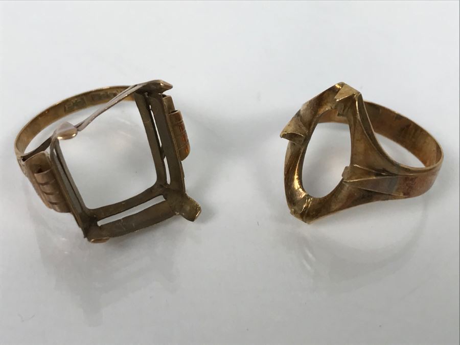 Pair Of 14K Yellow Gold Rings Missing Stones 5.3g [Photo 3]