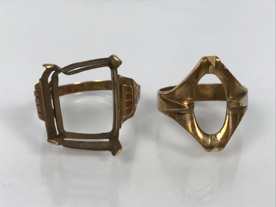 Pair Of 14K Yellow Gold Rings Missing Stones 5.3g