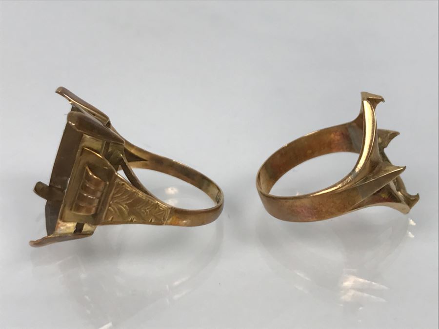 Pair Of 14K Yellow Gold Rings Missing Stones 5.3g [Photo 1]