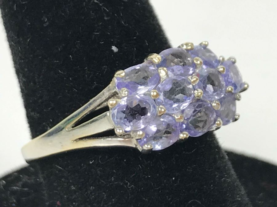 14K White Gold Tanzanite Cluster Ring 2.7g Size 7 1/4 [Photo 6]