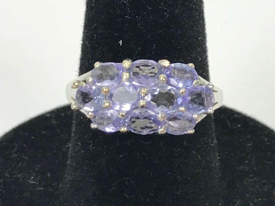 14K White Gold Tanzanite Cluster Ring 2.7g Size 7 1/4 [Photo 4]
