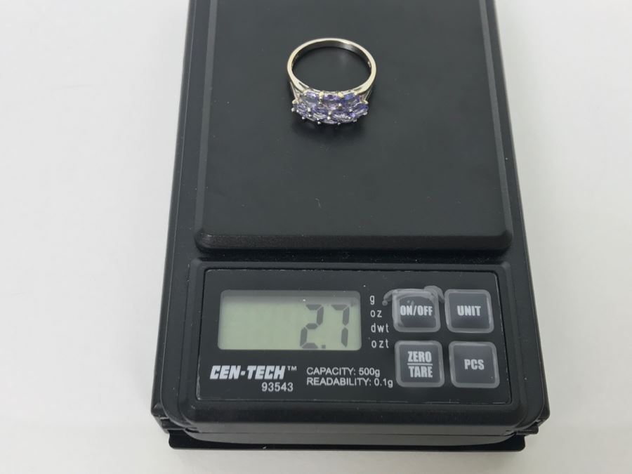 14K White Gold Tanzanite Cluster Ring 2.7g Size 7 1/4 [Photo 22]