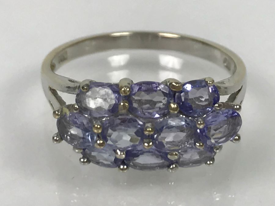 14K White Gold Tanzanite Cluster Ring 2.7g Size 7 1/4 [Photo 15]