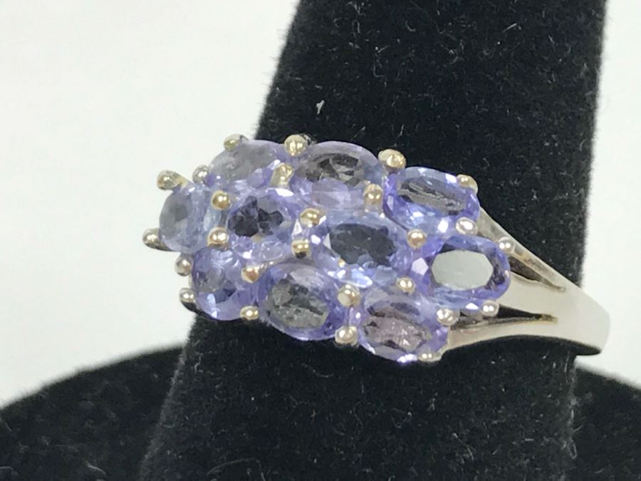 14K White Gold Tanzanite Cluster Ring 2.7g Size 7 1/4 [Photo 13]