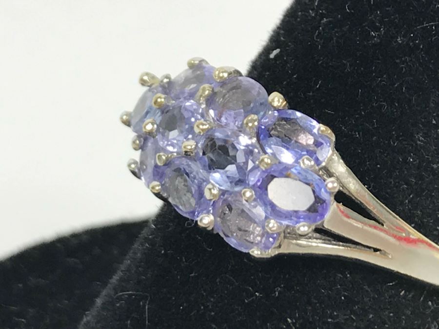 14K White Gold Tanzanite Cluster Ring 2.7g Size 7 1/4 [Photo 11]