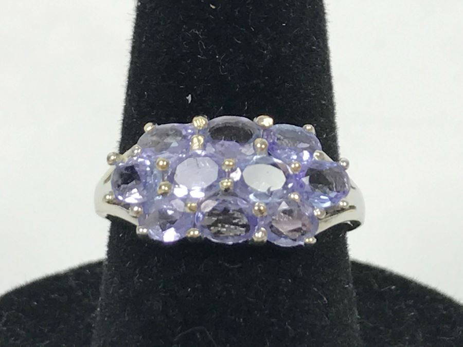 14K White Gold Tanzanite Cluster Ring 2.7g Size 7 1/4 [Photo 2]