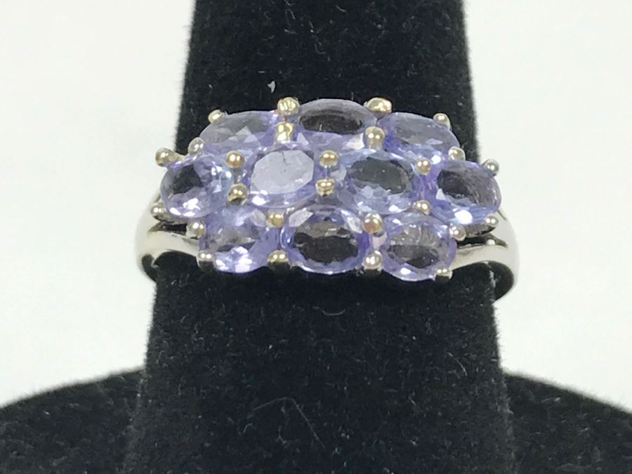 14K White Gold Tanzanite Cluster Ring 2.7g Size 7 1/4 [Photo 5]