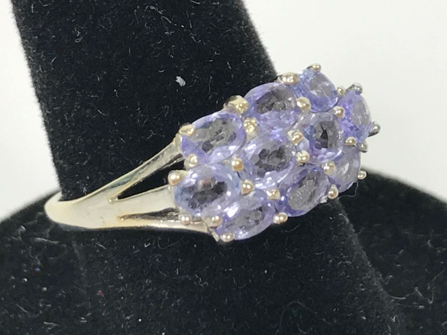 14K White Gold Tanzanite Cluster Ring 2.7g Size 7 1/4 [Photo 7]