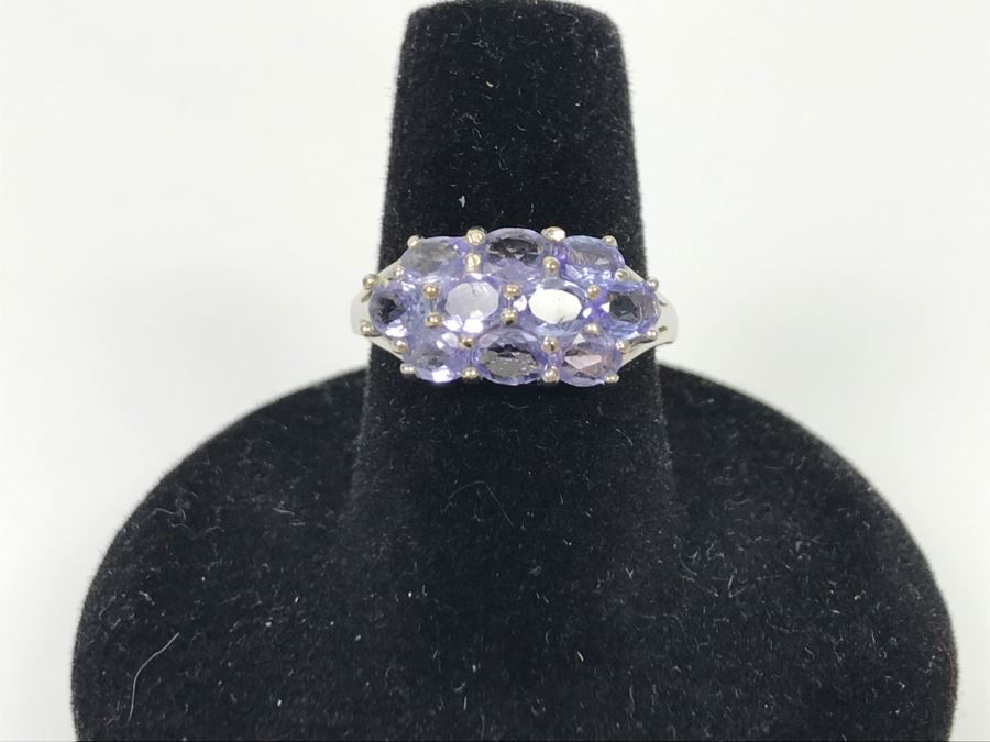 14K White Gold Tanzanite Cluster Ring 2.7g Size 7 1/4 [Photo 3]