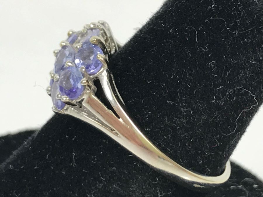 14K White Gold Tanzanite Cluster Ring 2.7g Size 7 1/4 [Photo 10]
