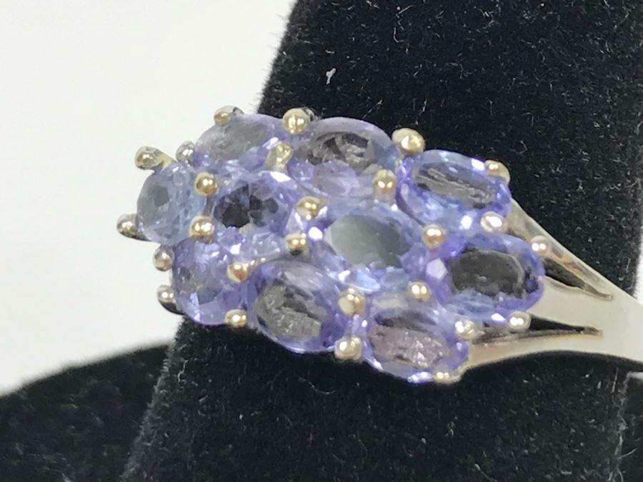 14K White Gold Tanzanite Cluster Ring 2.7g Size 7 1/4 [Photo 14]