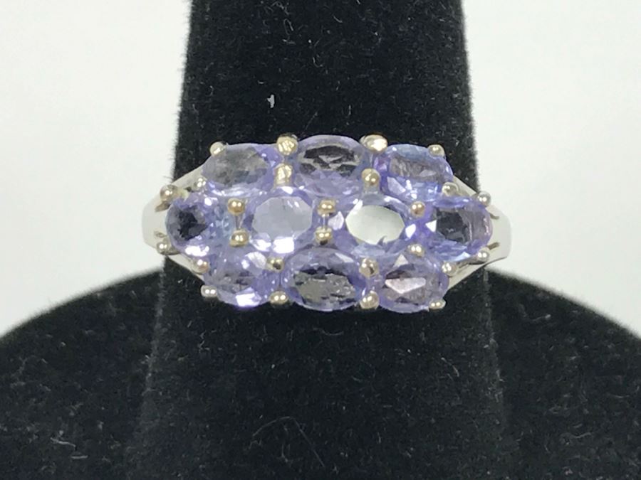 14K White Gold Tanzanite Cluster Ring 2.7g Size 7 1/4 [Photo 1]