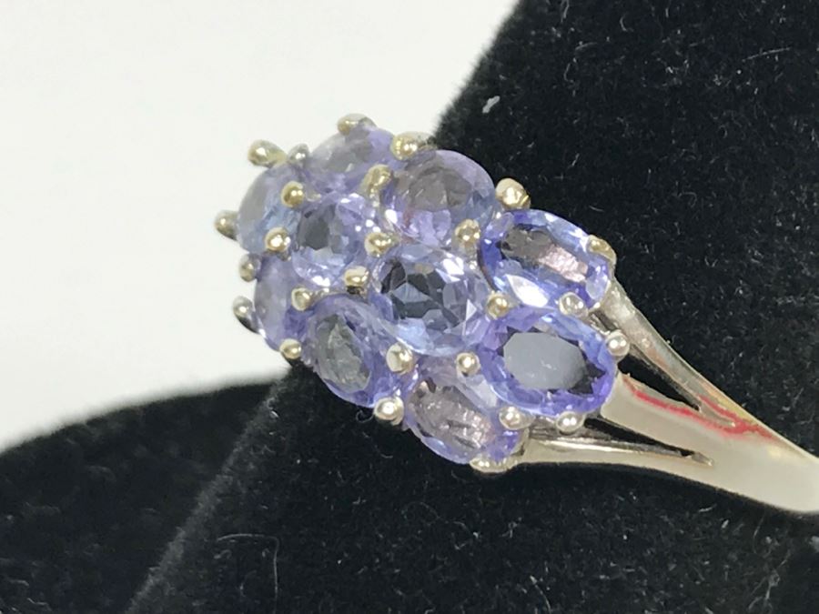14K White Gold Tanzanite Cluster Ring 2.7g Size 7 1/4 [Photo 12]