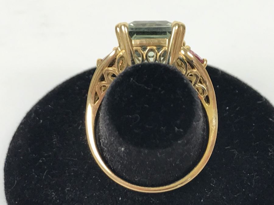 14K Green Quartz And Pink Tourmaline Ring 5.3g Size 7 1/4 [Photo 8]