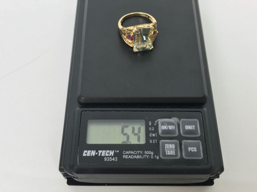 14K Green Quartz And Pink Tourmaline Ring 5.3g Size 7 1/4 [Photo 24]