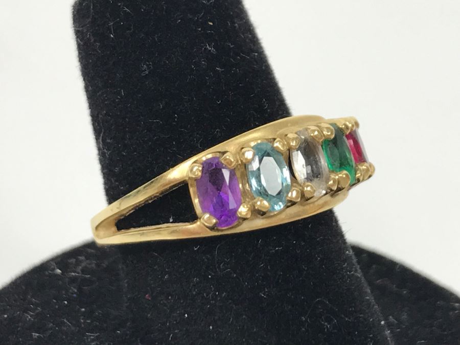 14K Yellow Gold Sentimental Mothers Ring Simulated And Semi-Precious Stones 4.2g [Photo 5]