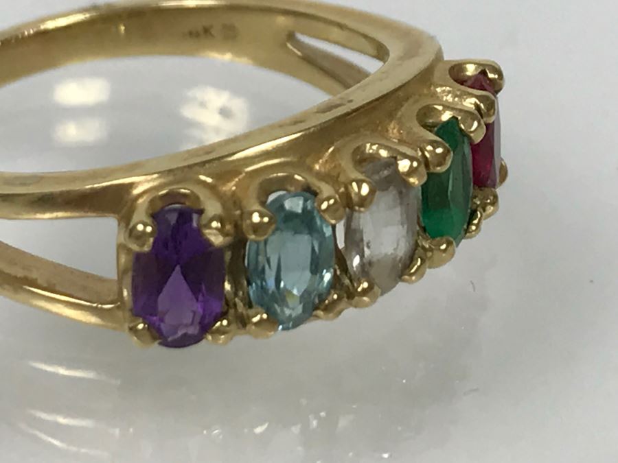 14K Yellow Gold Sentimental Mothers Ring Simulated And Semi-Precious Stones 4.2g [Photo 15]