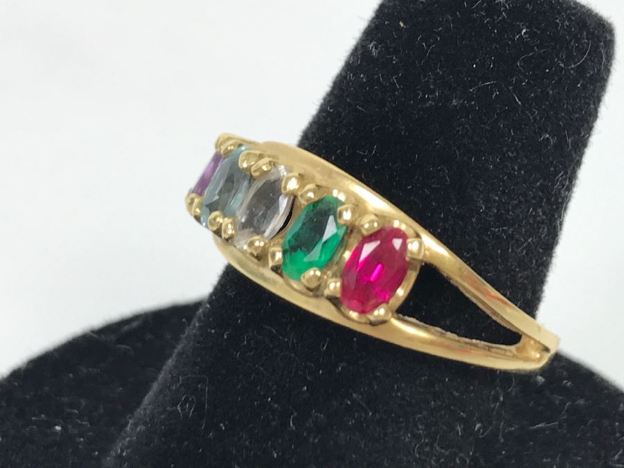 14K Yellow Gold Sentimental Mothers Ring Simulated And Semi-Precious Stones 4.2g [Photo 6]