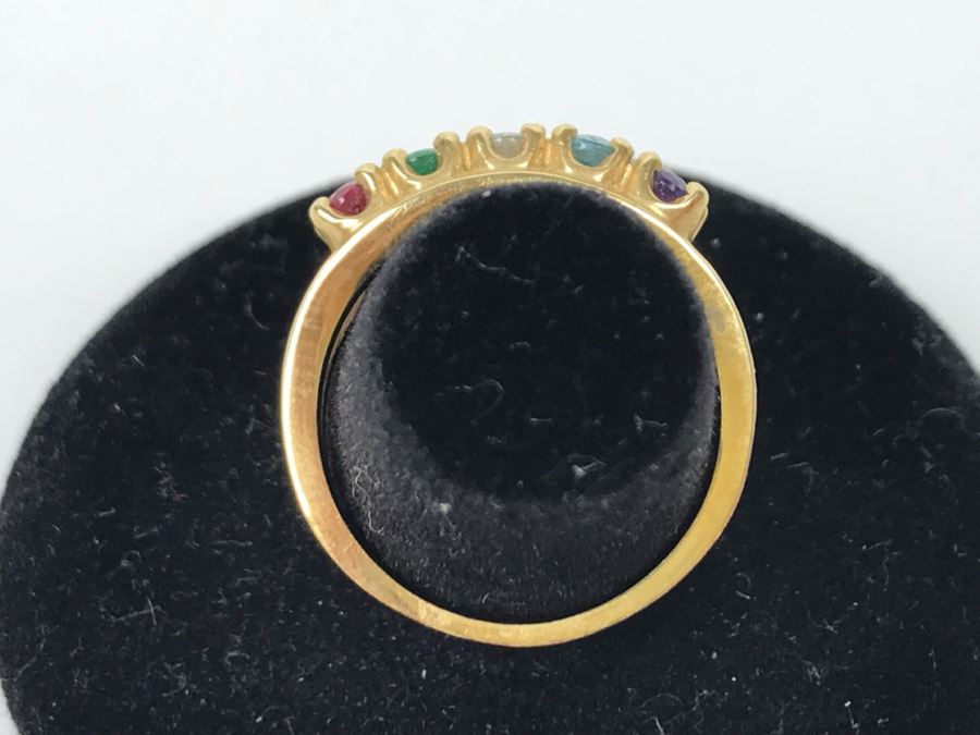 14K Yellow Gold Sentimental Mothers Ring Simulated And Semi-Precious Stones 4.2g [Photo 8]
