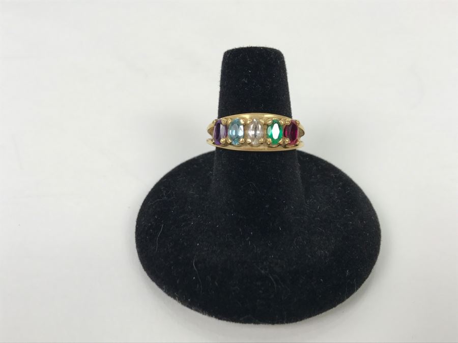 14K Yellow Gold Sentimental Mothers Ring Simulated And Semi-Precious Stones 4.2g [Photo 3]